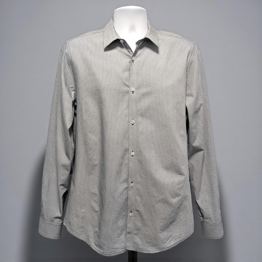 Calvin Klein Infinite Men's Gray Geo Print Long Sleeve Button Up Shirt M